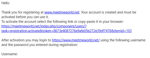registration activation email